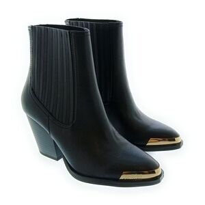 Versace Jeans Couture Women's Black Western Ankle Boots with Gold Toe